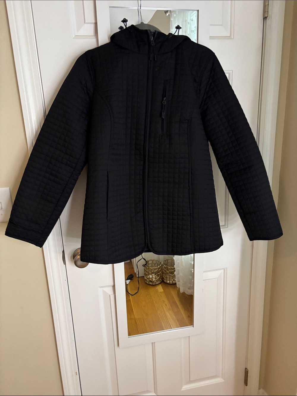 Lands' End Black Quilted Hooded Coat